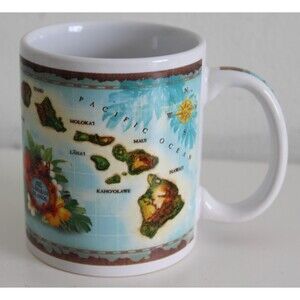 Hawaii Souvenir Mug Hawaiian Islands Map Coffee Tea Cup Gift New In Box
